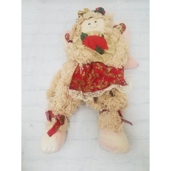 Vintage Rag Doll Shredded Angel Floral Headband Christmas Holiday Decoration 15” - Picture 3 of 13
